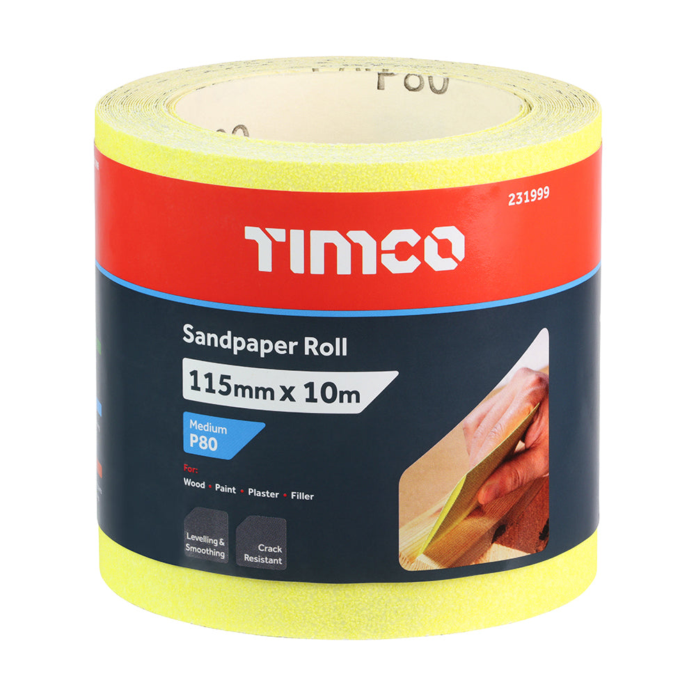 TIMCO Sandpaper Roll 80 Grit Yellow - 115mm x 10m - Image