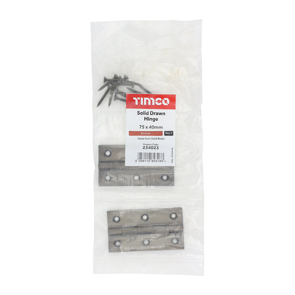 TIMCO Solid Drawn Hinge - Solid Brass - Bronze - 75 x 40