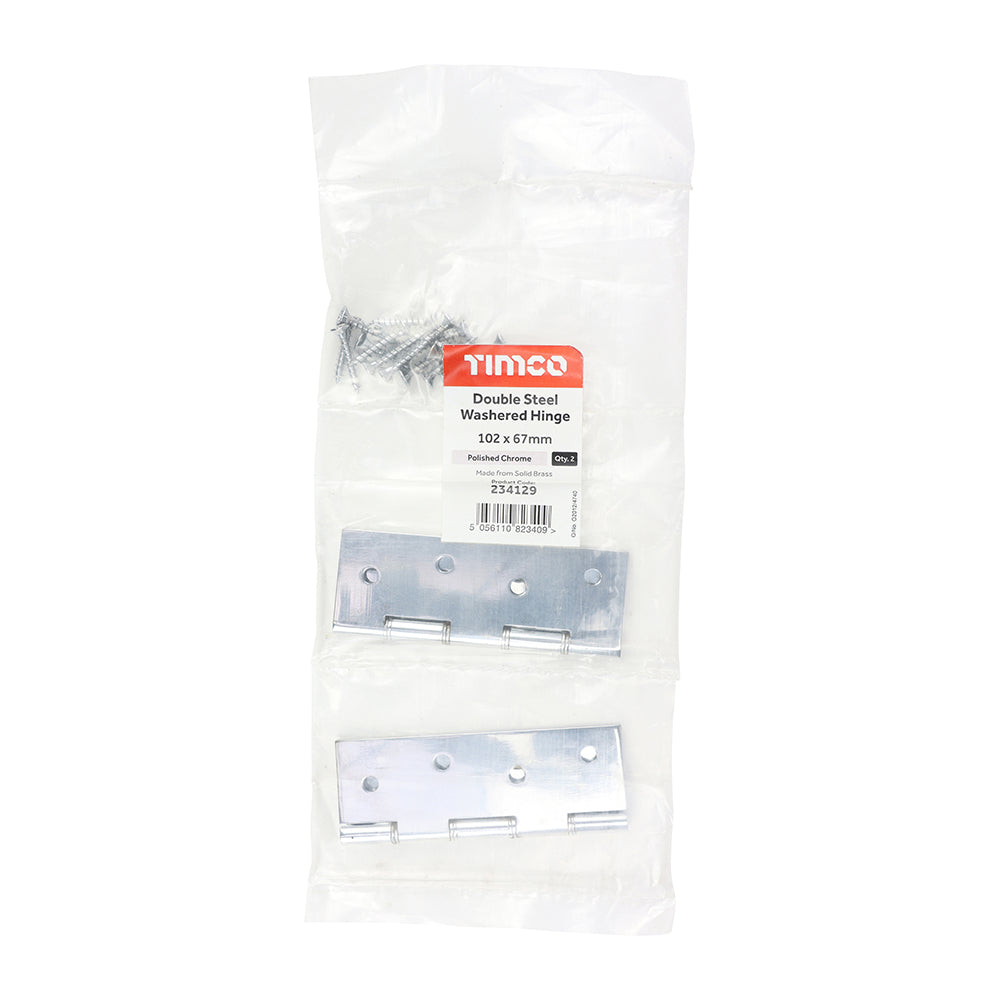 TIMCO Double Steel Washered Butt Hinge - Solid Brass - Polished Chrome - 102 x 67 - Image