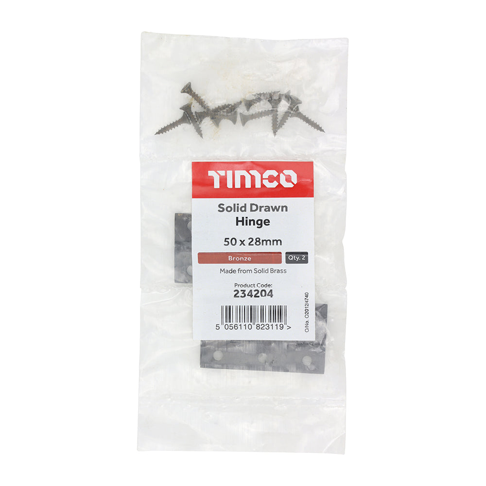 TIMCO Solid Drawn Hinge - Solid Brass - Bronze - 50 x 28