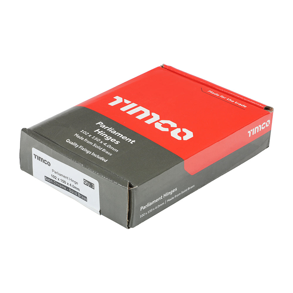 TIMCO Parliament Hinge (488) - Solid Brass - Satin Chrome - 102 x 150 - Image