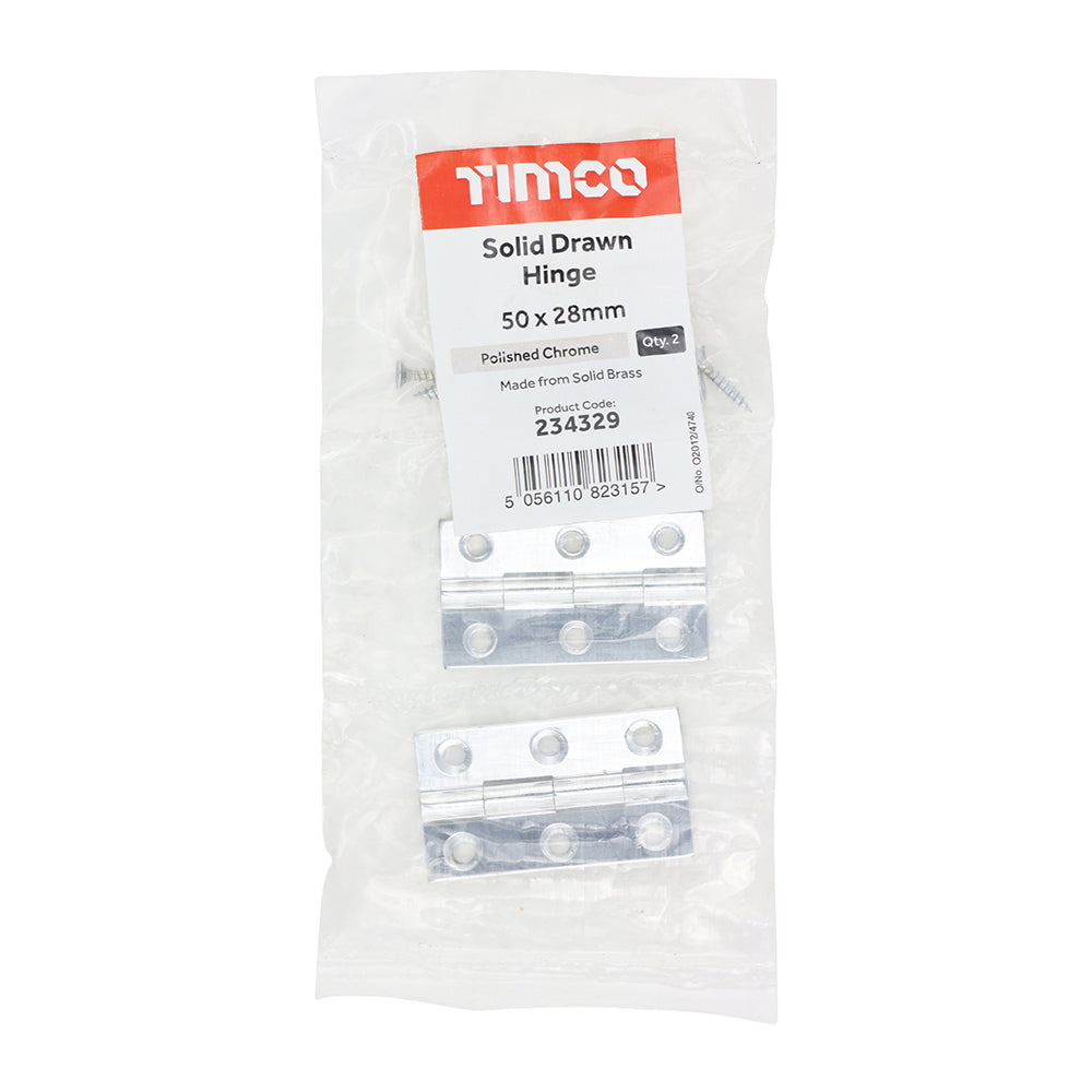 TIMCO Solid Drawn Hinge - Solid Brass - Polished Chrome - 50 x 28