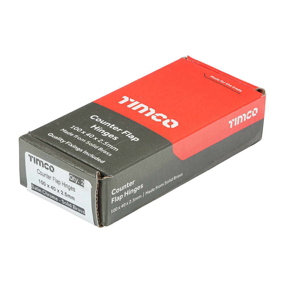 TIMCO Counterflap Hinge - Solid Brass - Satin Chrome - 100 x 40 - Image