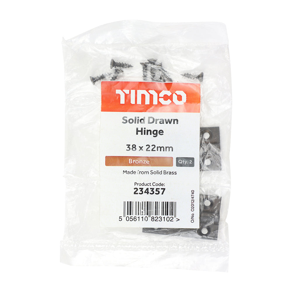 TIMCO Solid Drawn Hinge - Solid Brass - Bronze - 38 x 22