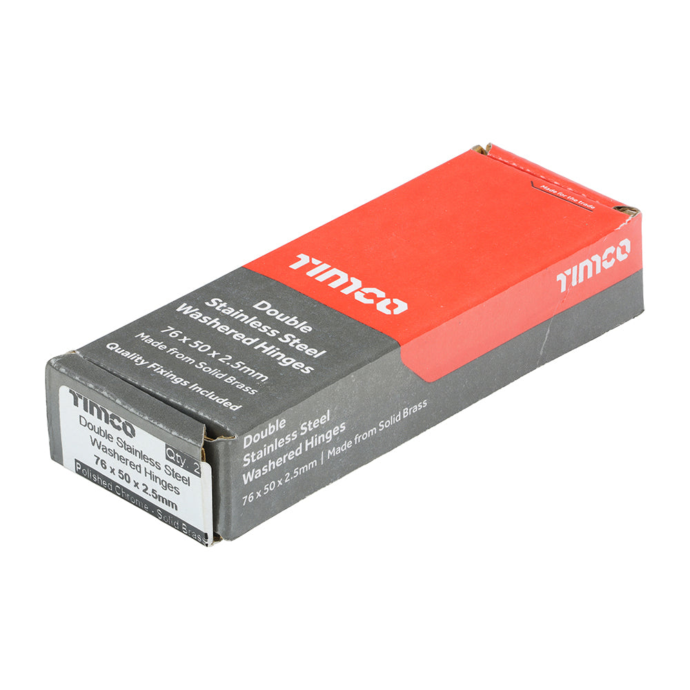 TIMCO Double Stainless Steel Washered Butt Hinge - Solid Brass - Polished Chrome - 76 x 50 - Image