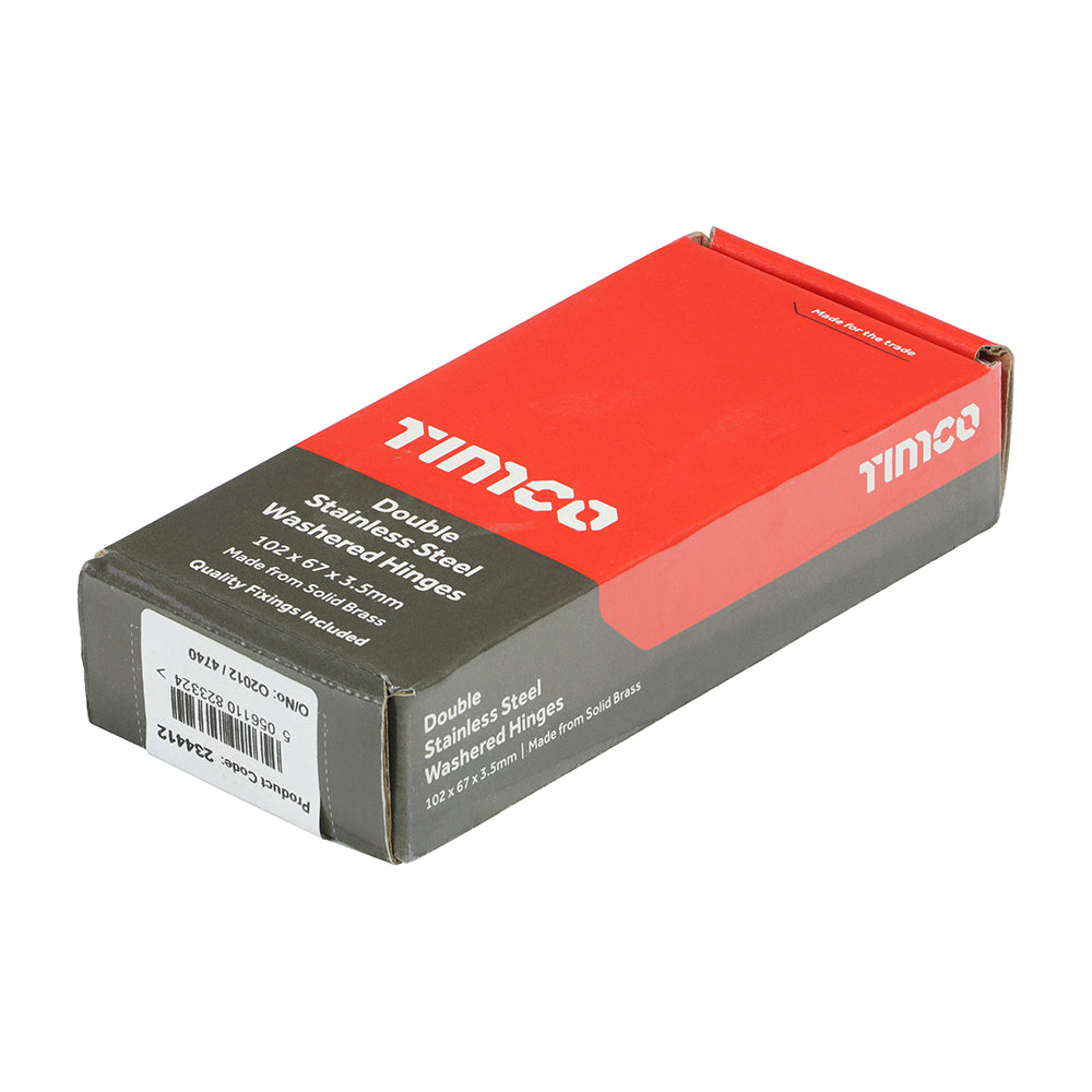 TIMCO Double Stainless Steel Washered Butt Hinge - Solid Brass - Polished Chrome - 102 x 67 - Image