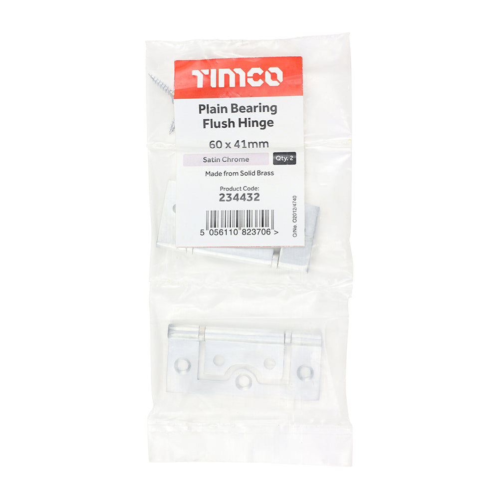 TIMCO Plain Bearing Flush Hinge - Solid Brass - Satin Chrome - 60 x 41