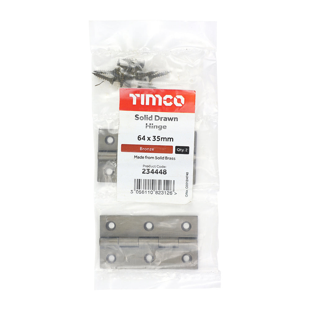 TIMCO Solid Drawn Hinge - Solid Brass - Bronze - 64 x 35