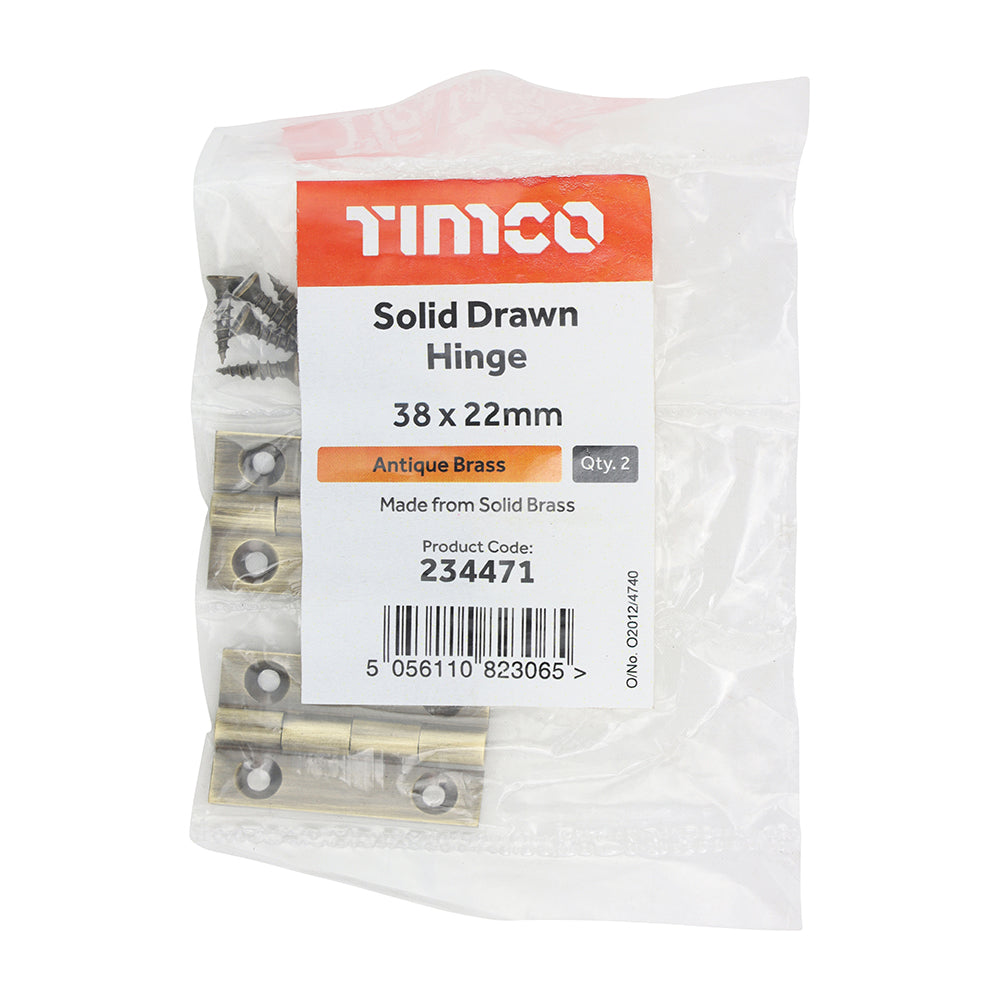 TIMCO Solid Drawn Hinge - Solid Brass - Antique Brass - 38 x 22