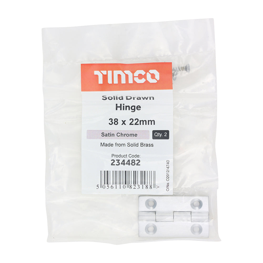 TIMCO Solid Drawn Hinge - Solid Brass - Satin Chrome - 38 x 22