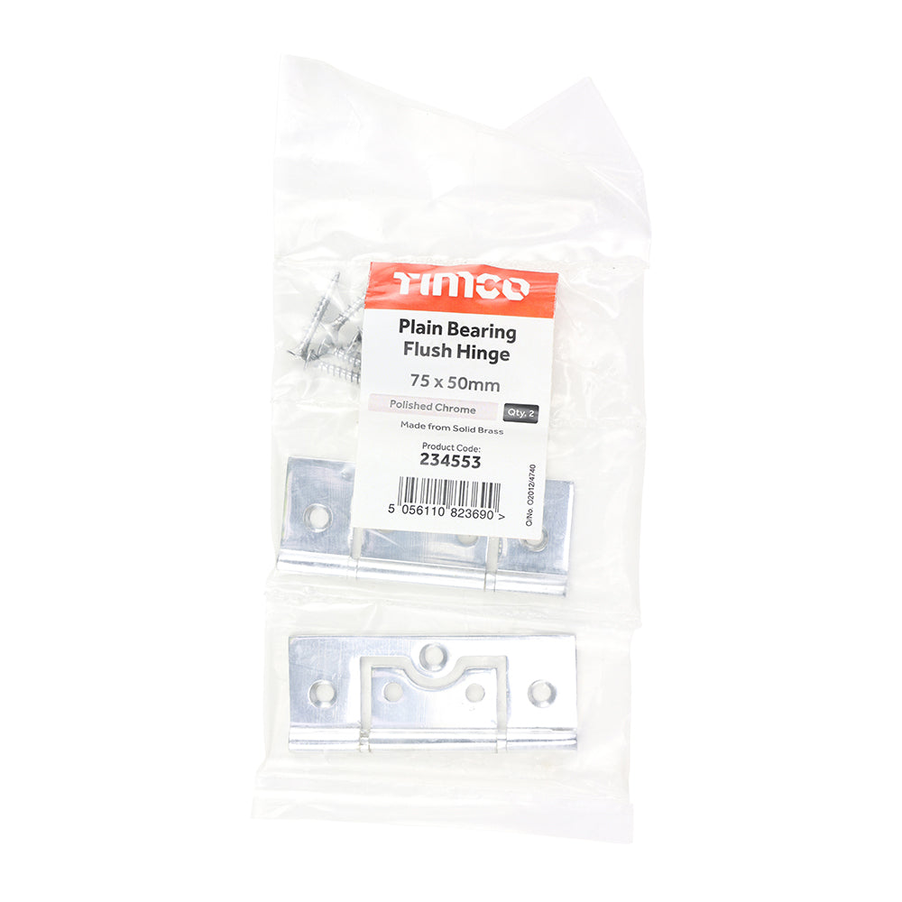 TIMCO Plain Bearing Flush Hinge - Solid Brass - Polished Chrome - 75 x 50