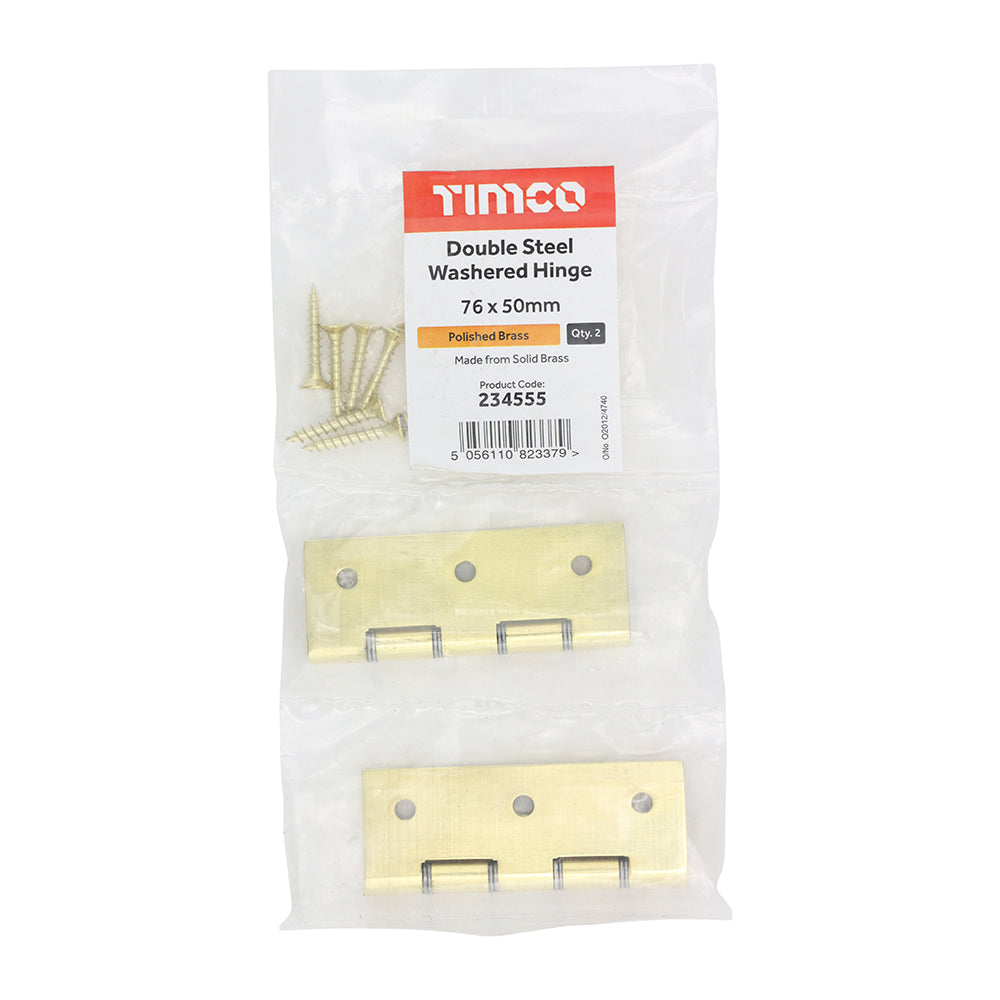 TIMCO Double Steel Washered Butt Hinge - Solid Brass - Polished Brass - 76 x 50 - Image