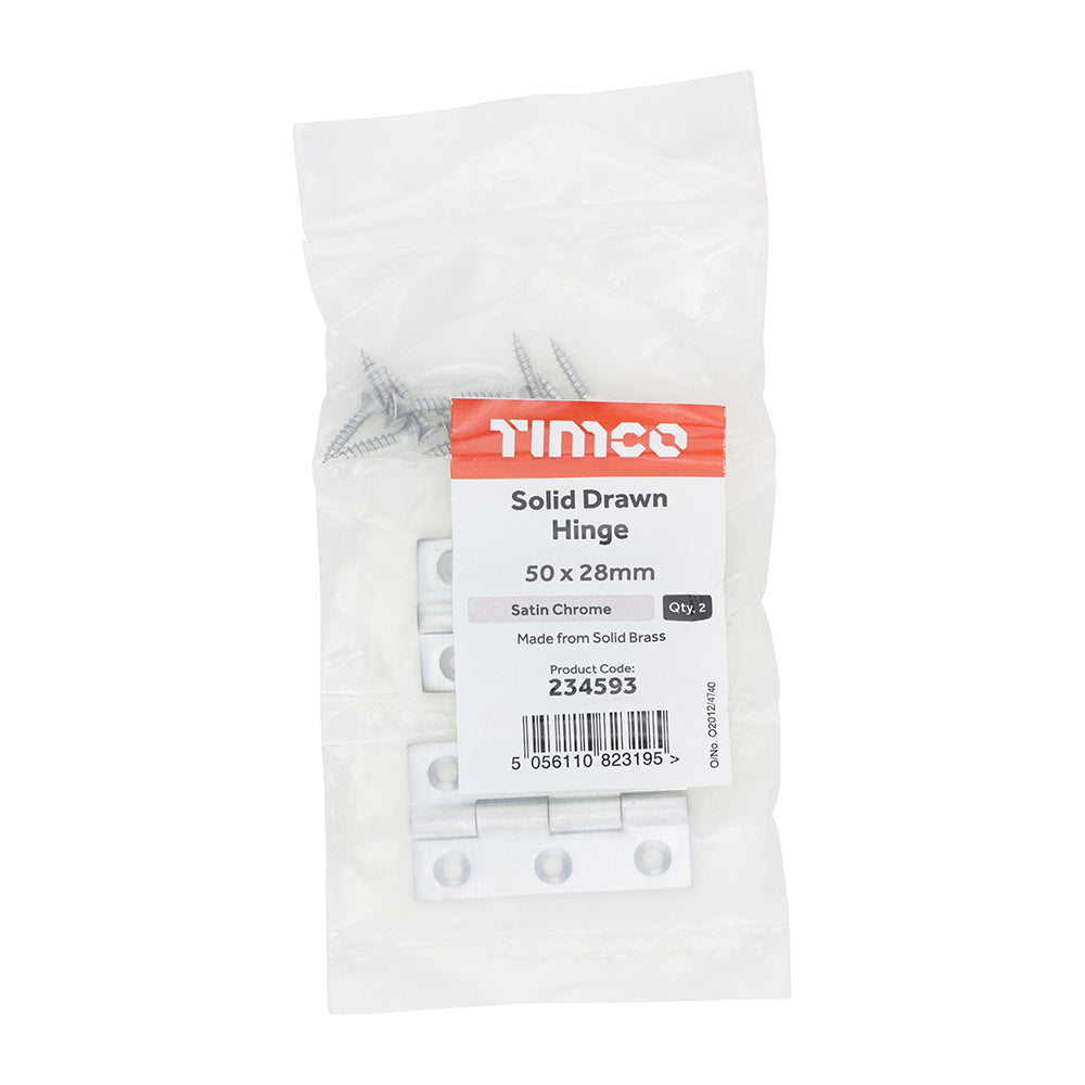 TIMCO Solid Drawn Hinge - Solid Brass - Satin Chrome - 50 x 28