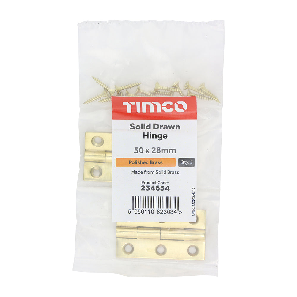 TIMCO Solid Drawn Hinge - Solid Brass - Polished Brass - 50 x 28