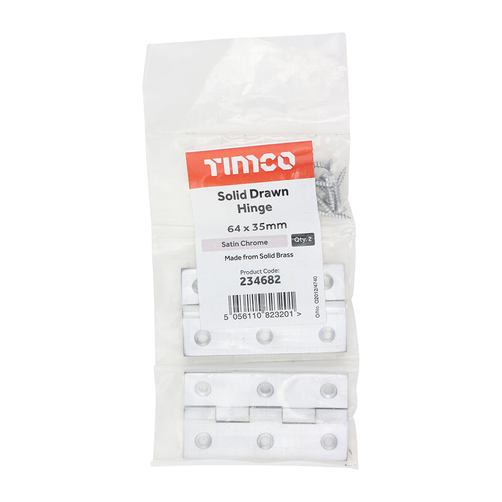 TIMCO Solid Drawn Hinge - Solid Brass - Satin Chrome - 64 x 35