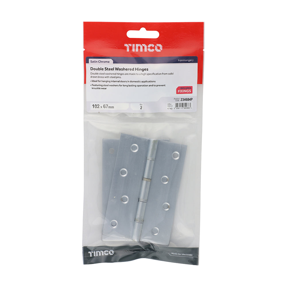 TIMCO Double Steel Washered Butt Hinge - Solid Brass - Satin Chrome - 102 x 67 - Image