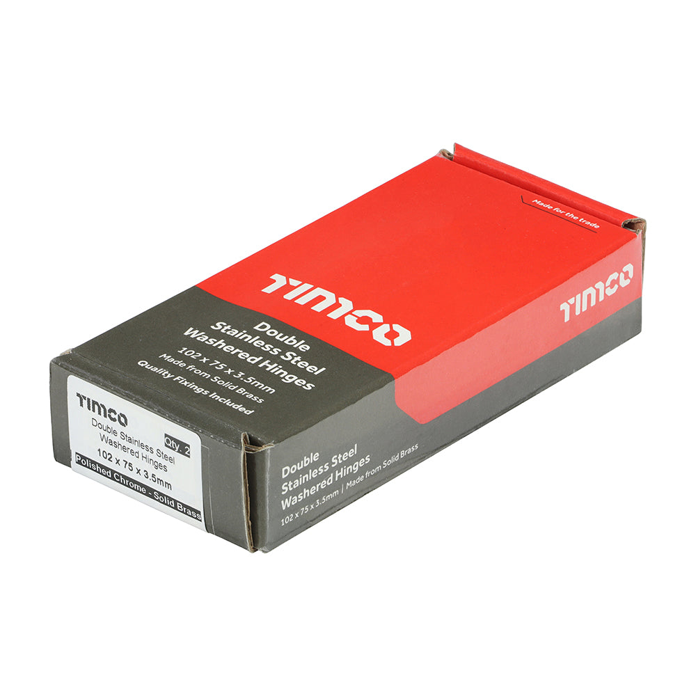 TIMCO Double Stainless Steel Washered Butt Hinge - Solid Brass - Polished Chrome - 102 x 75 - Image