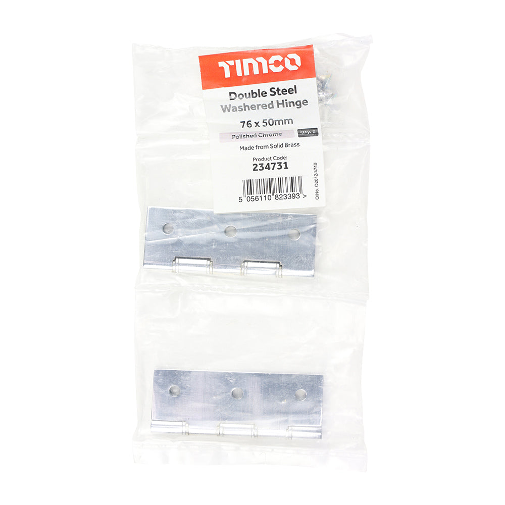TIMCO Double Steel Washered Butt Hinge - Solid Brass - Polished Chrome - 76 x 50 - Image