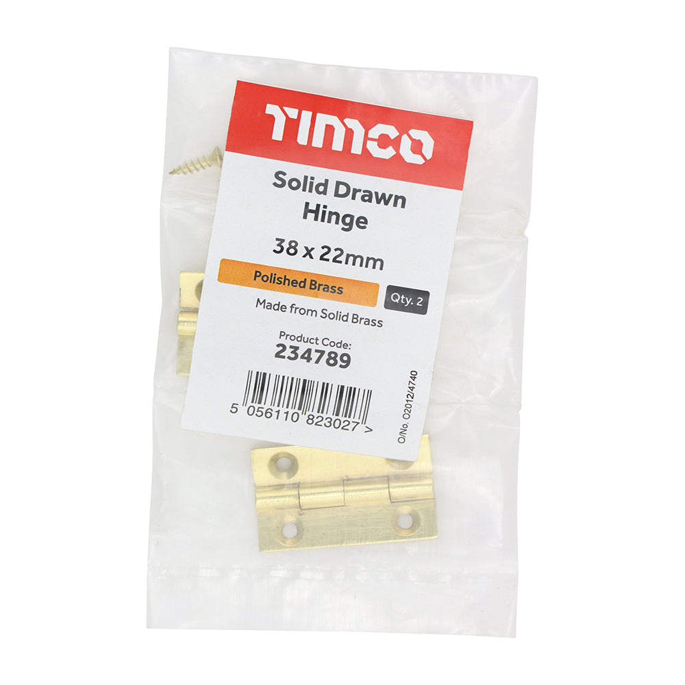 TIMCO Solid Drawn Hinge - Solid Brass - Polished Brass - 38 x 22