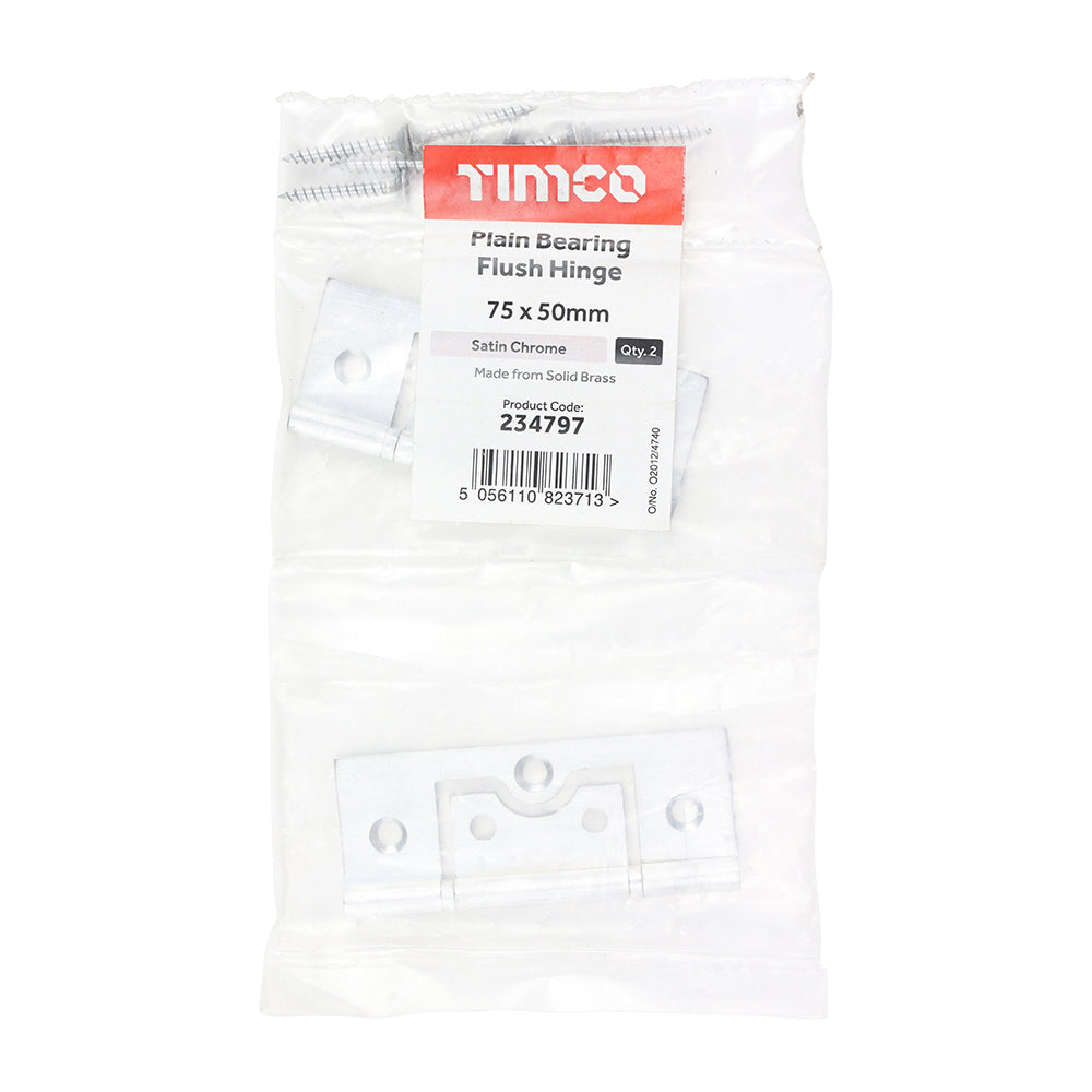 TIMCO Plain Bearing Flush Hinge - Solid Brass - Satin Chrome - 75 x 50