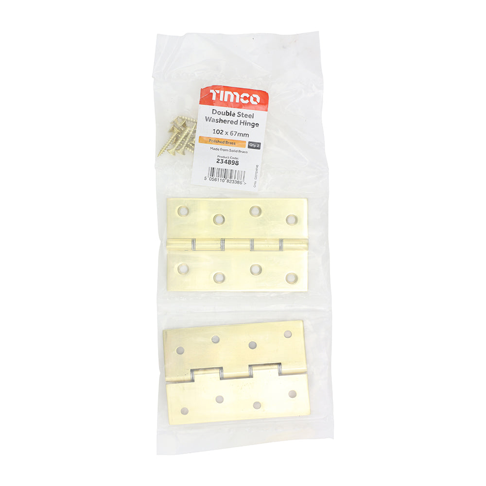 TIMCO Double Steel Washered Butt Hinge - Solid Brass - Polished Brass - 102 x 67 - Image