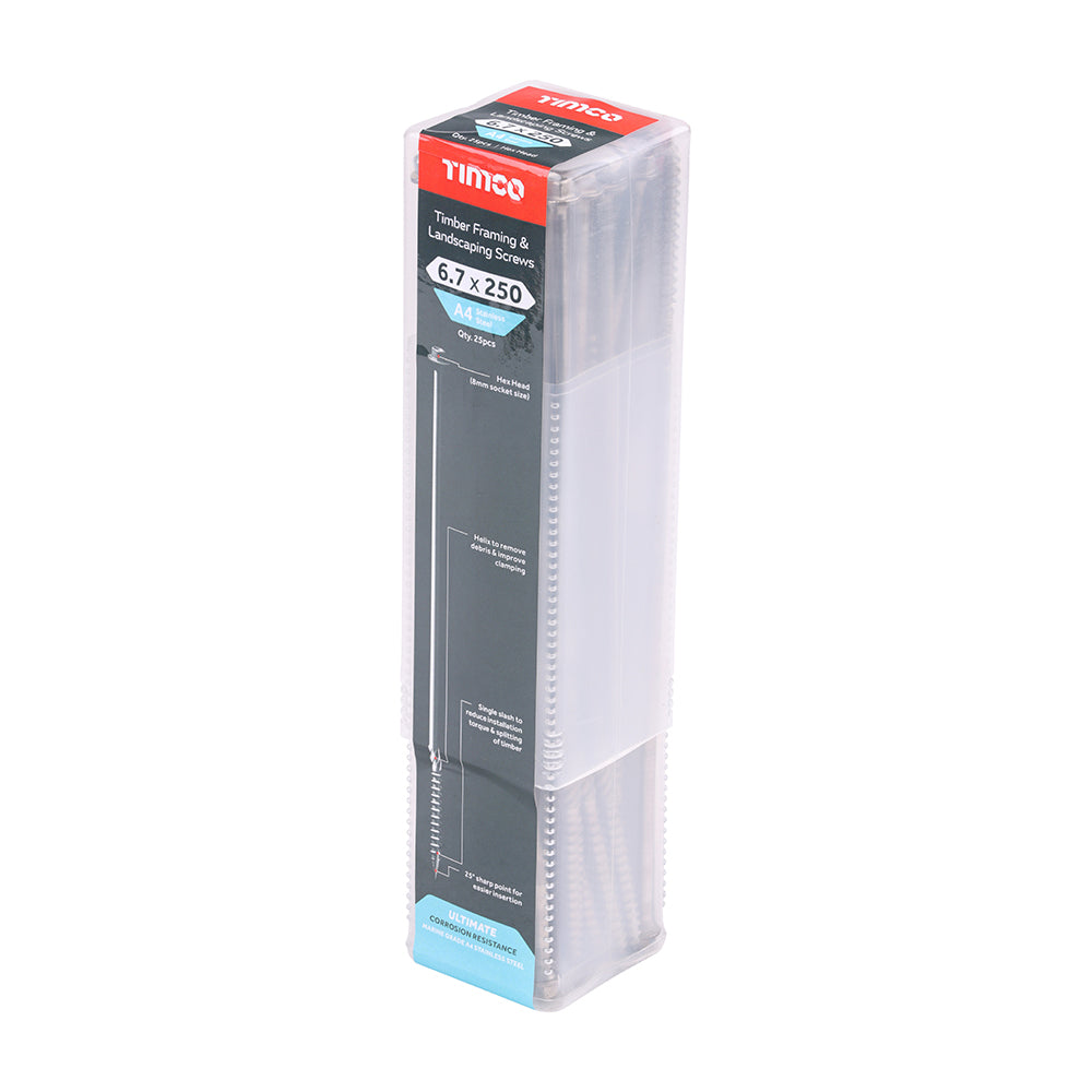 TIMCO Timber Screws Hex Flange Head A4 Stainless Steel - 6.7 x 250 - Image