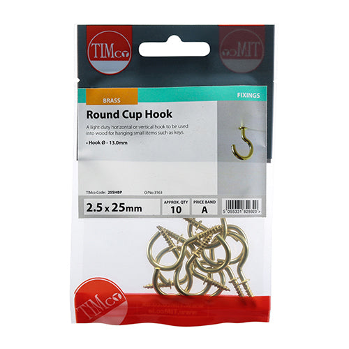TIMCO Cup Hooks Round Electro Brass - 25mm - Image