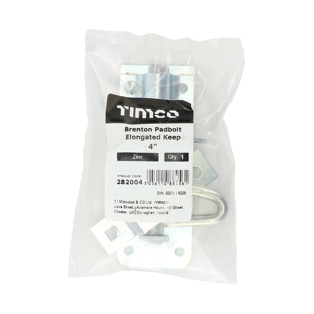 TIMCO Brenton Padbolt Elongated Keep - Zinc - 4" - Image