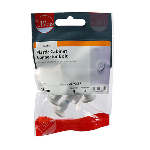 TIMCO Plastic Cabinet Connector Bolts White - 28mm - Image