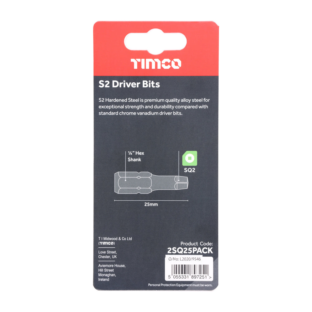 TIMCO Square Driver Bit S2 Grey - No.2 x 25 - Image