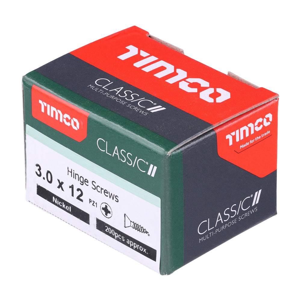 TIMCO Classic Multi-Purpose Reduced Head Countersunk Nickel Piano Hinge Woodscrews - 3.0 x 12 - Image