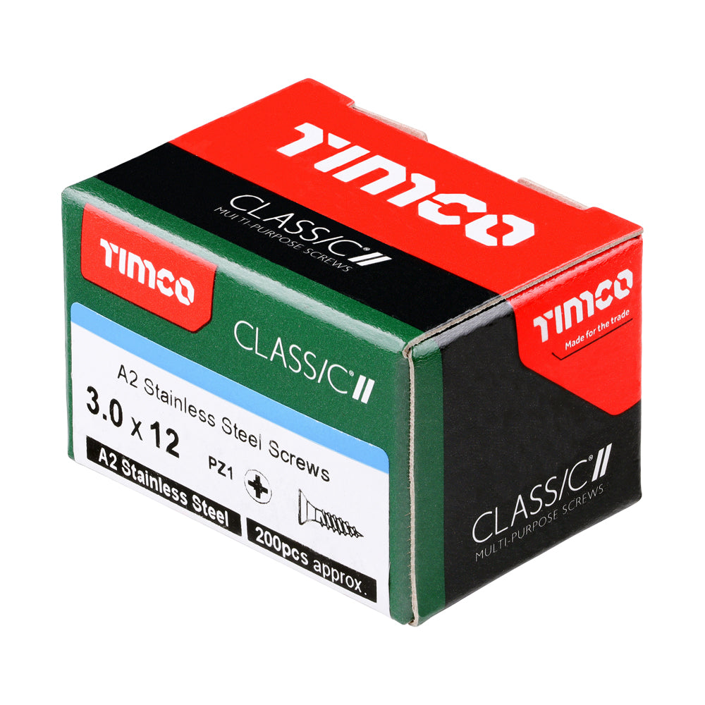 TIMCO Classic Multi-Purpose Countersunk A2 Stainless Steel Woodcrews - 3.0 x 12 - Image