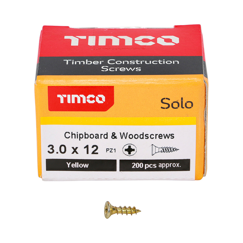 TIMCO Solo Countersunk Gold Woodscrews - 3.0 x 12 - Image