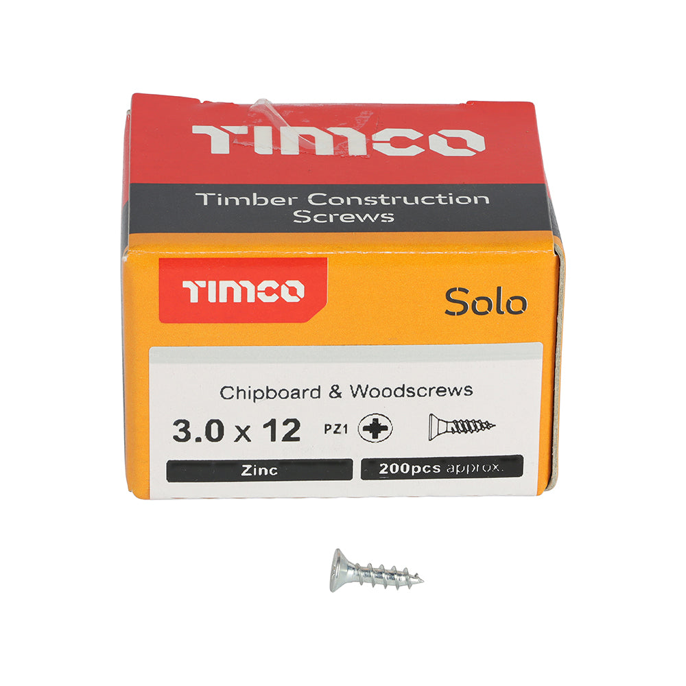 TIMCO Solo Countersunk Silver Woodscrews - 3.0 x 12 - Image