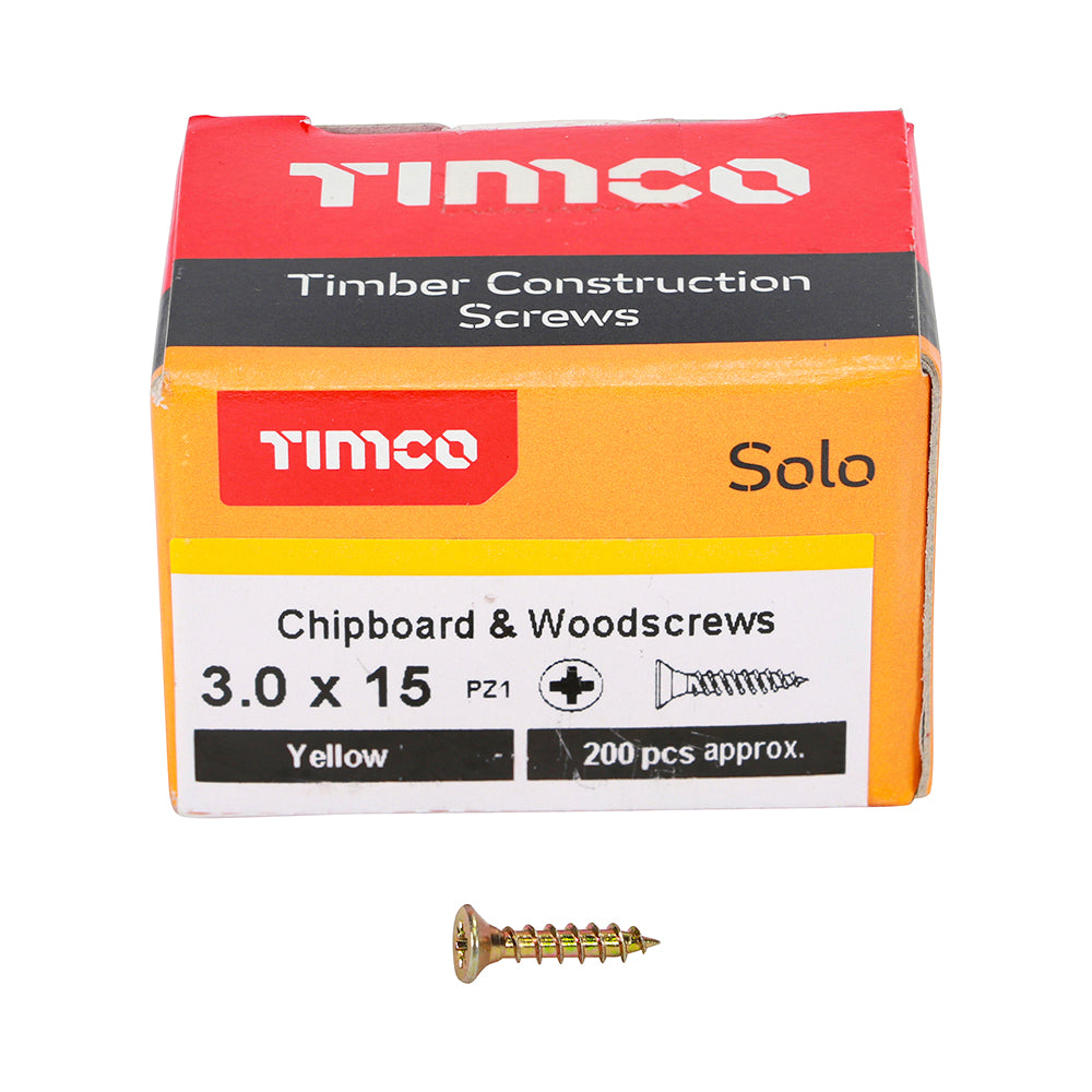 TIMCO Solo Countersunk Gold Woodscrews - 3.0 x 15 - Image