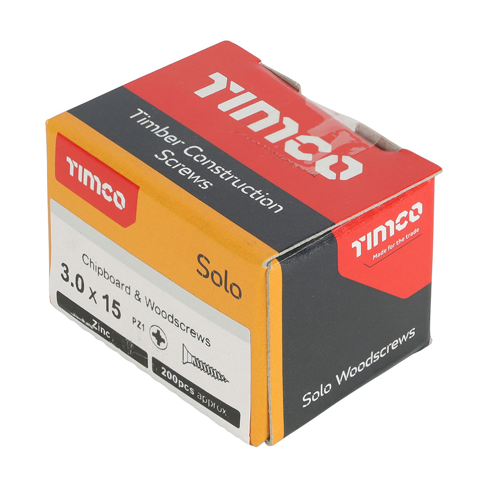 TIMCO Solo Countersunk Silver Woodscrews - 3.0 x 15 - Image