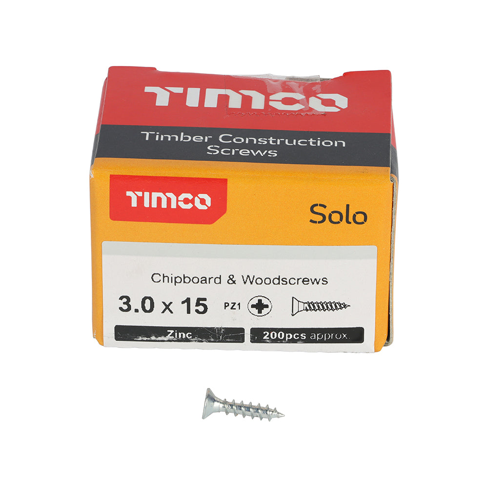TIMCO Solo Countersunk Silver Woodscrews - 3.0 x 15 - Image