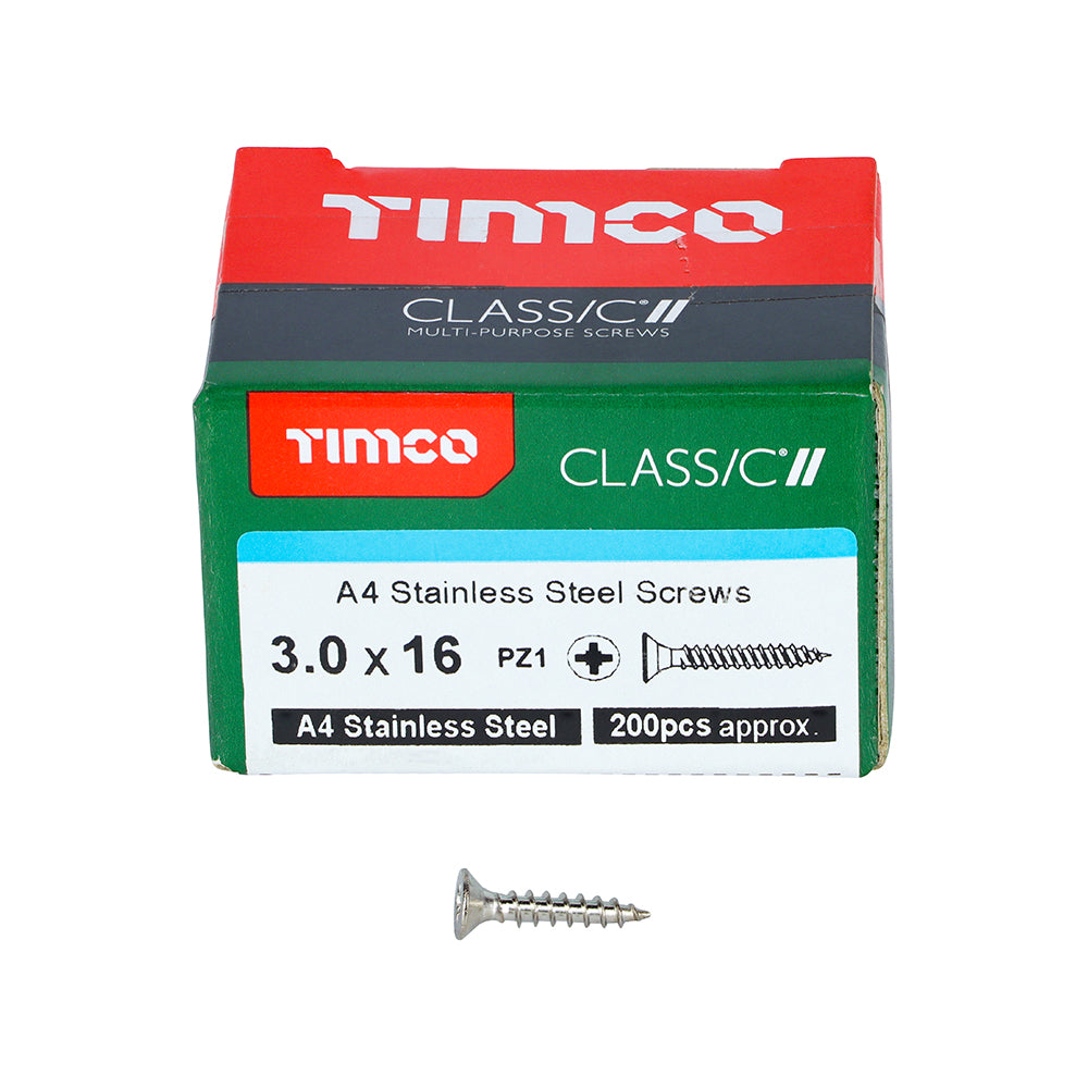 TIMCO Classic Multi-Purpose Countersunk A4 Stainless Steel Woodcrews - 3.0 x 16 - Image