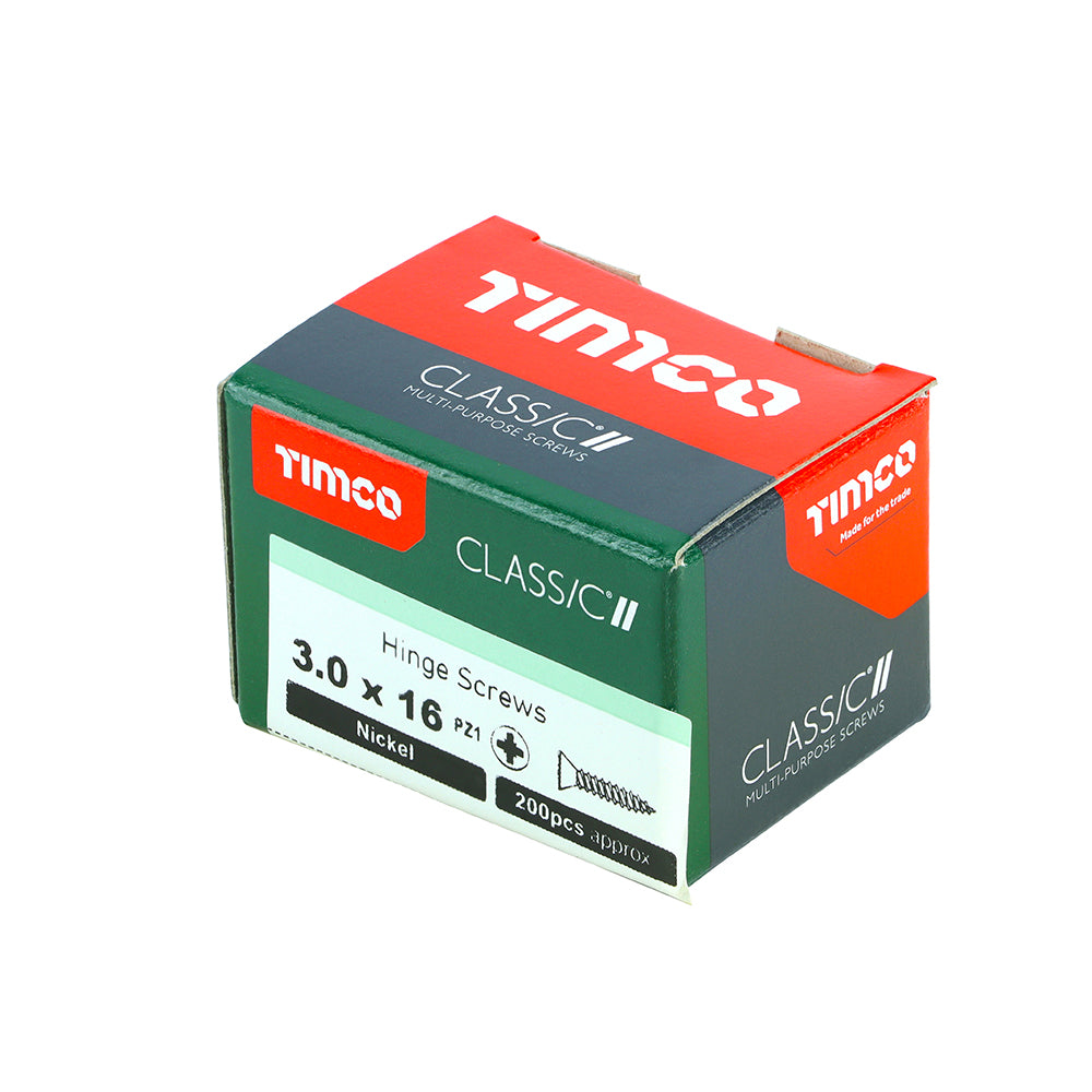 TIMCO Classic Multi-Purpose Reduced Head Countersunk Nickel Piano Hinge Woodscrews - 3.0 x 16 - Image