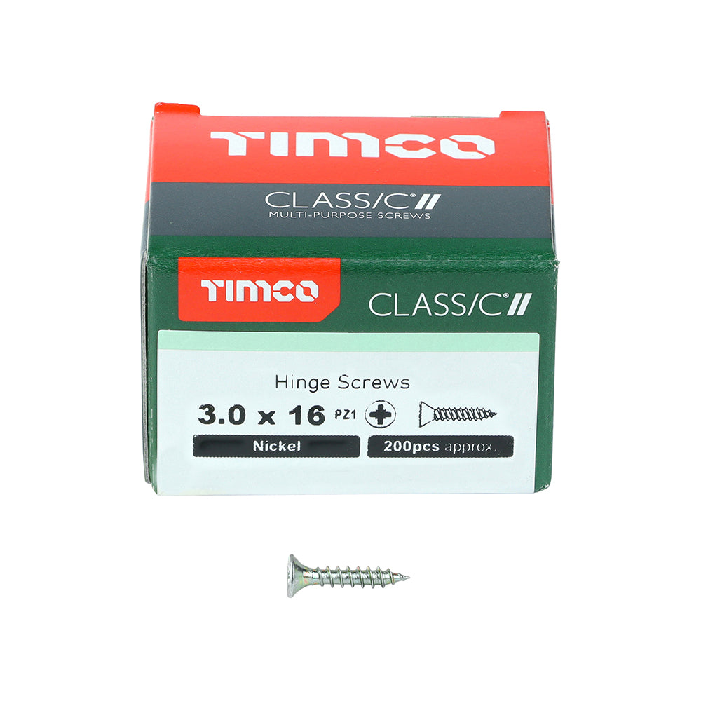 TIMCO Classic Multi-Purpose Reduced Head Countersunk Nickel Piano Hinge Woodscrews - 3.0 x 16 - Image