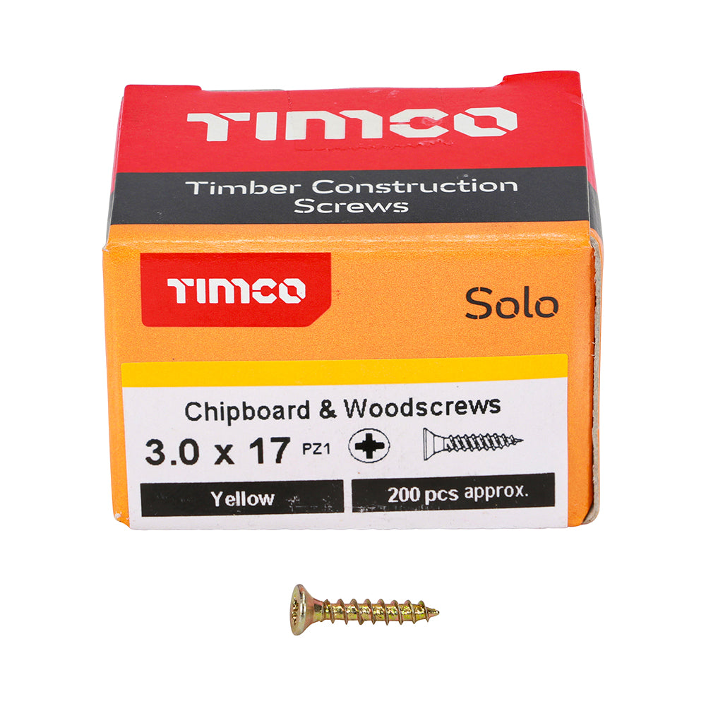 TIMCO Solo Countersunk Gold Woodscrews - 3.0 x 17 - Image