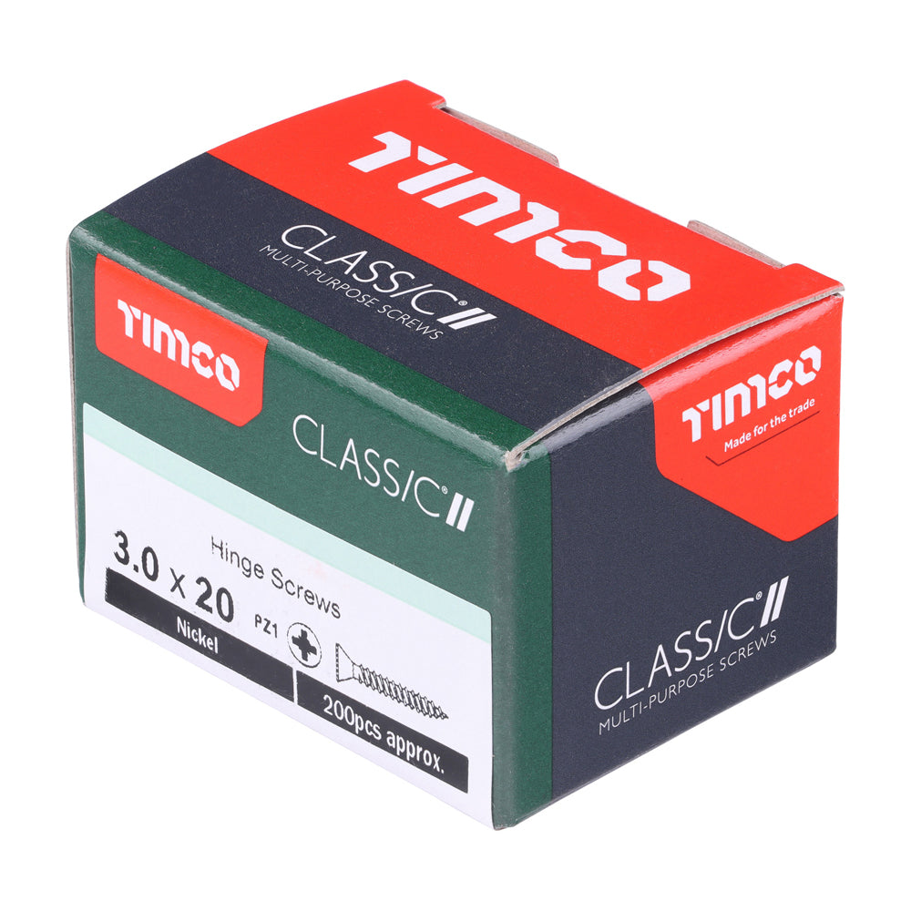 TIMCO Classic Multi-Purpose Reduced Head Countersunk Nickel Piano Hinge Woodscrews - 3.0 x 20 - Image