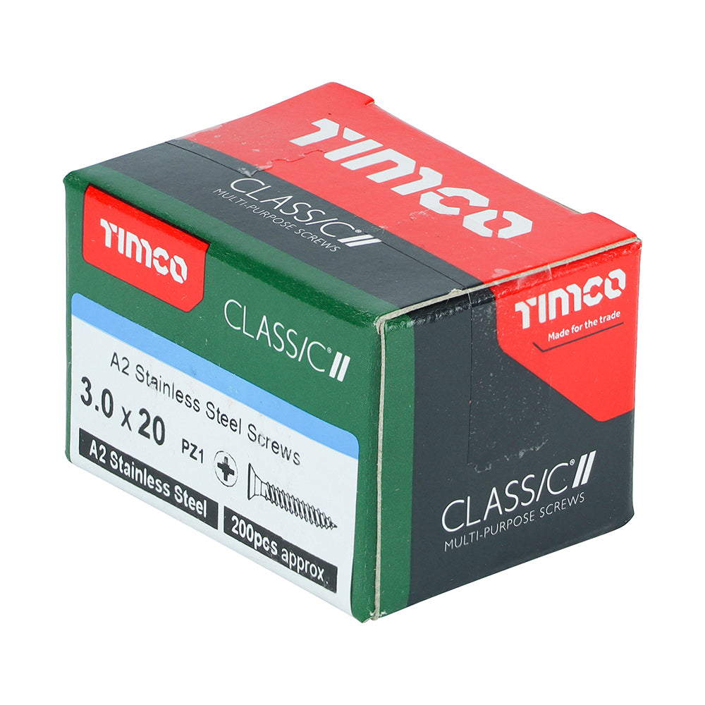 TIMCO Classic Multi-Purpose Countersunk A2 Stainless Steel Woodcrews - 3.0 x 20 - Image
