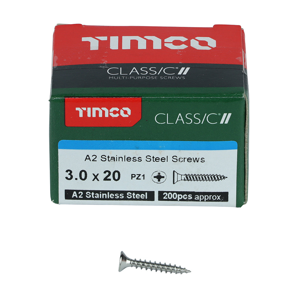 TIMCO Classic Multi-Purpose Countersunk A2 Stainless Steel Woodcrews - 3.0 x 20 - Image