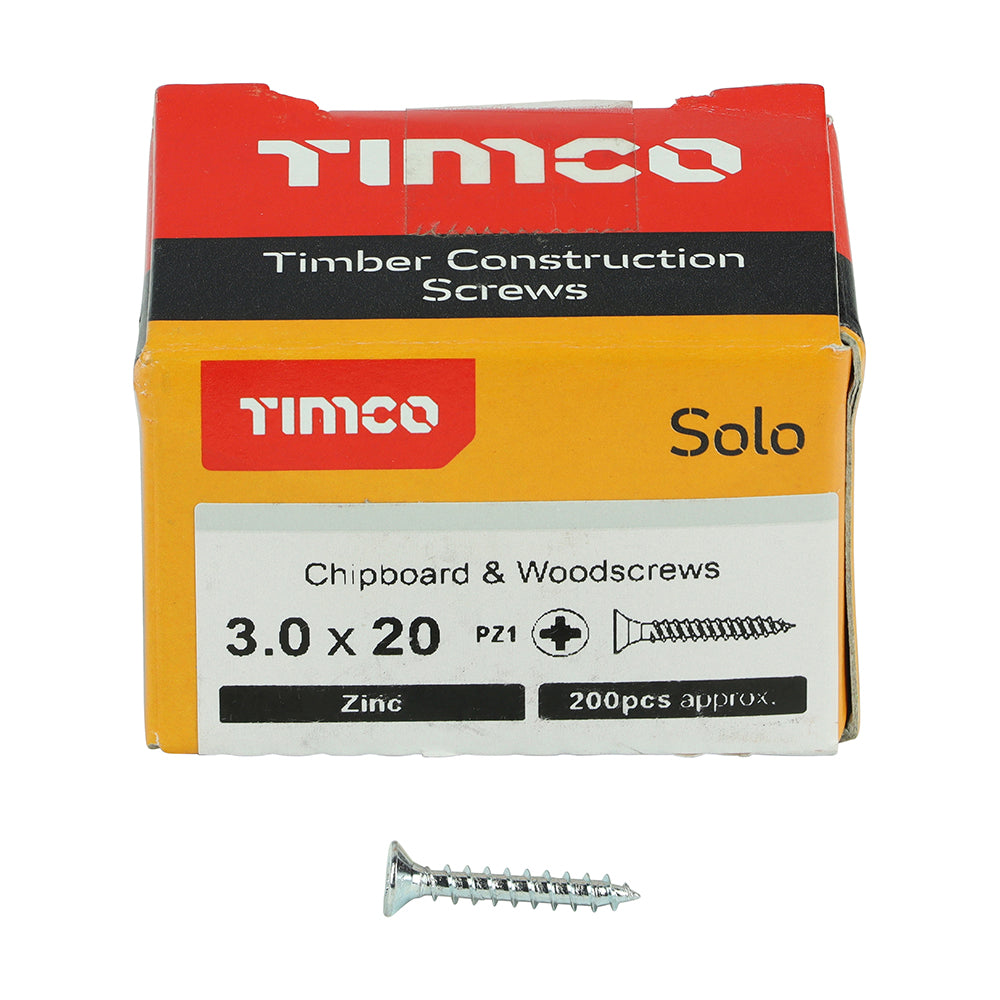 TIMCO Solo Countersunk Silver Woodscrews - 3.0 x 20 - Image