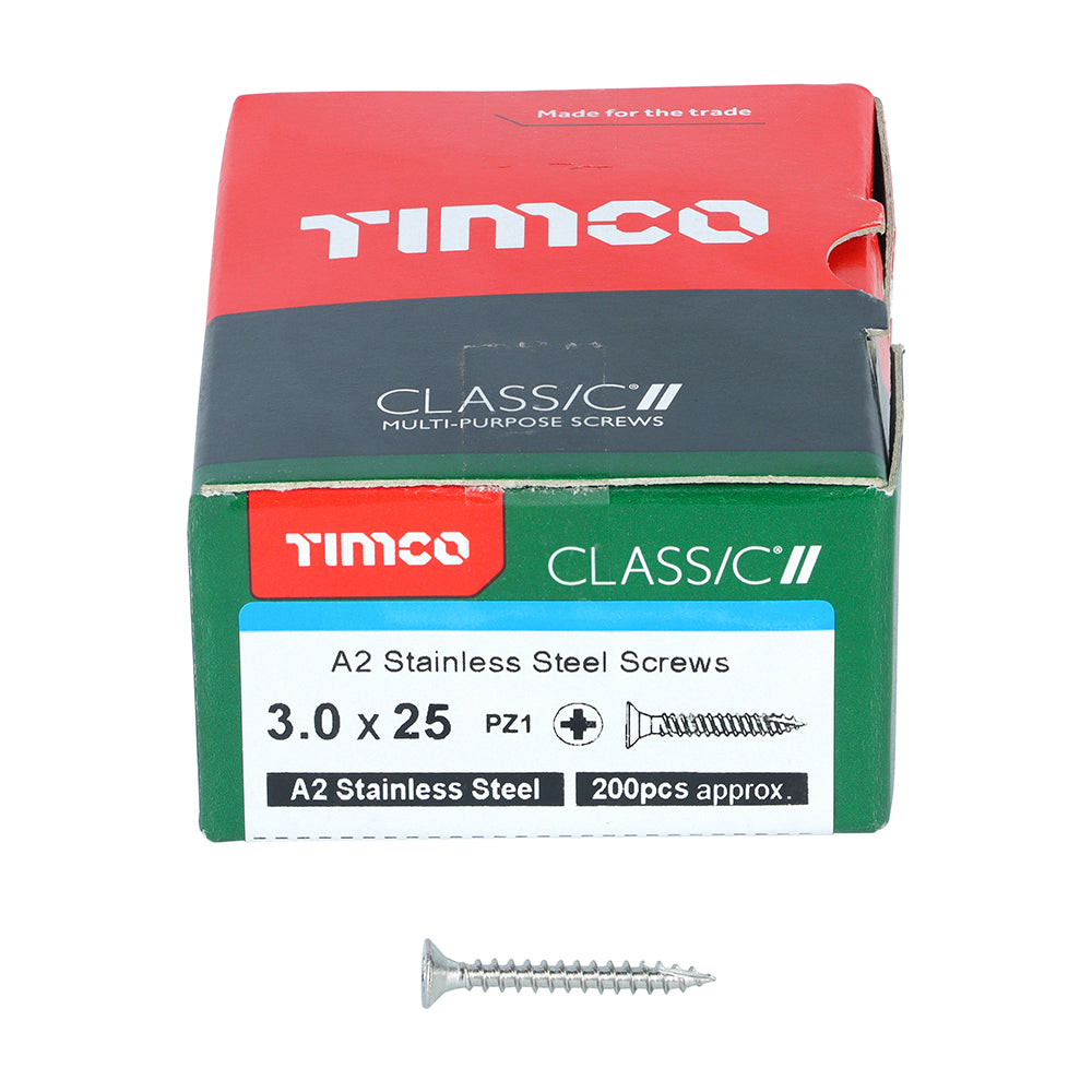 TIMCO Classic Multi-Purpose Countersunk A2 Stainless Steel Woodcrews - 3.0 x 25 - Image