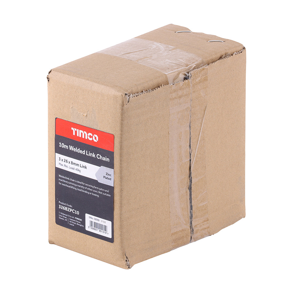 TIMCO Welded Link Chain - Zinc - 3 x 26 x 8mm (10m) - Image