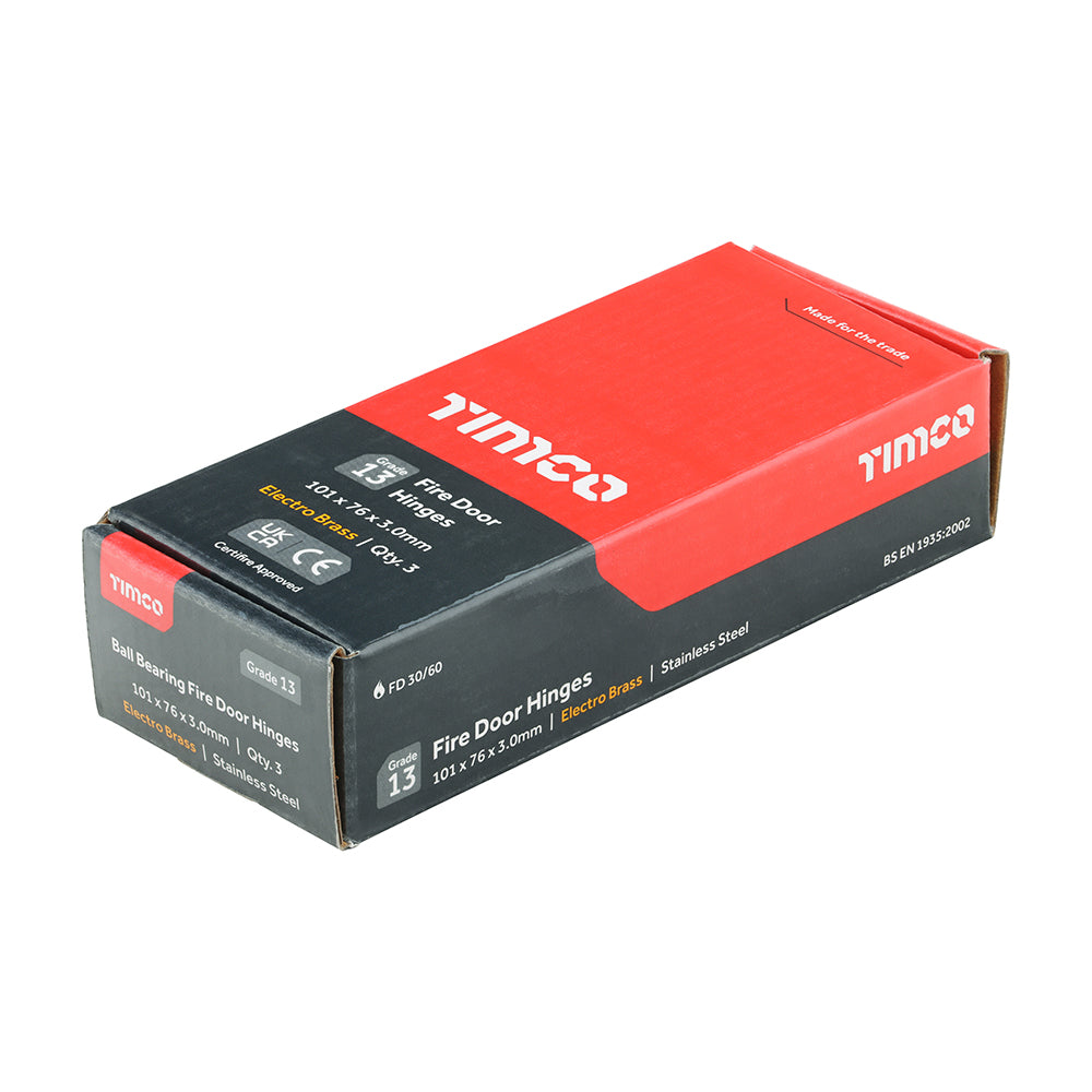 TIMCO Ball Bearing Hinges Grade 13 Stainless Steel Electro Brass - 101 x 76 x 3.0 - Image