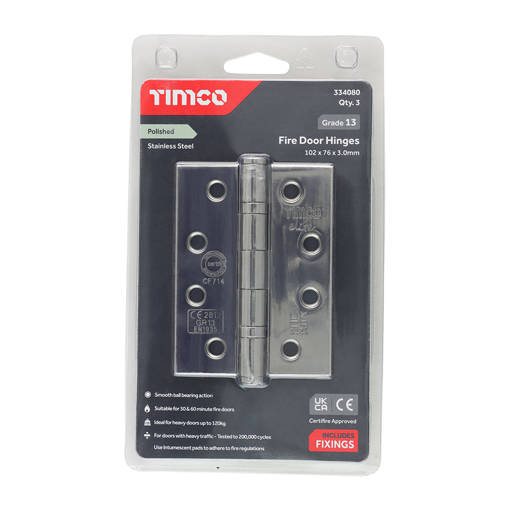 TIMCO Ball Bearing Hinges Grade 13 Polished Stainless Steel - 101 x 76 x 3.0 - Image