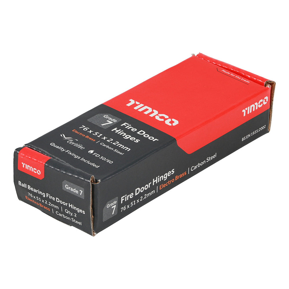 TIMCO Ball Bearing Hinges Grade 7 Steel Electro Brass - 76 x 50 x 2.0 - Image
